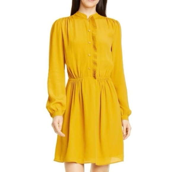 Equipment| Mustard ‘Davingnon’ Long Sleeve Ruffled Pleated Dress Sz 10 - Picture 1 of 8